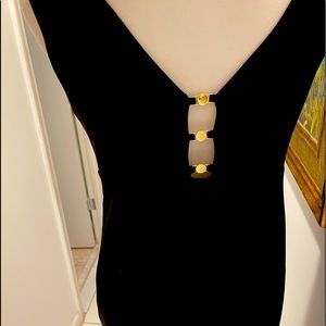 NWT DKNY Fitted Black Dress Gold Hardware Back 6